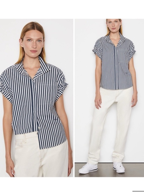 Frame Denim Tops - FRAME sheila Navy and White Striped organic cotton blouse. S/P